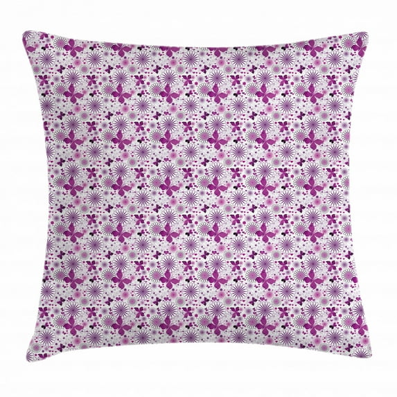 Butterfly Throw Pillow Cushion Cover, Flora and Fauna Image with Contrast Colors Hand Drawn Natural Pattern Vintage, Decorative Square Accent Pillow Case, 18 X 18 Inches, Purple White, by Ambesonne