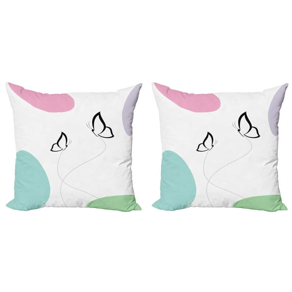 Ambesonne Butterfly Throw Pillow Cover 2 Pack, Cheerful Spring, 24", Pink Lilac Green