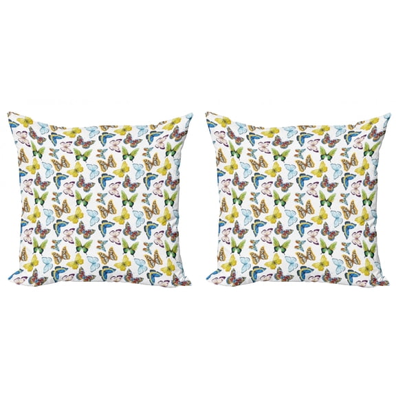 Ambesonne Butterfly Throw Pillow Cover 2 Pack, Watercolor Ethnic, 24", Multicolor