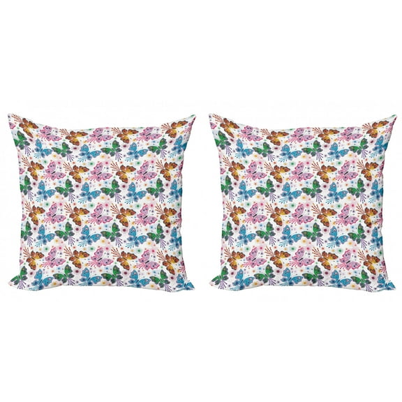 Ambesonne Butterfly Throw Pillow Cover 2 Pack, Floral Vibrant Ethnic, 20", Multicolor