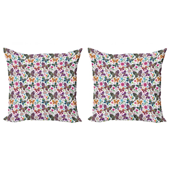 Ambesonne Butterfly Throw Pillow Cover 2 Pack, Retro Style Ornaments, 18", Multicolor