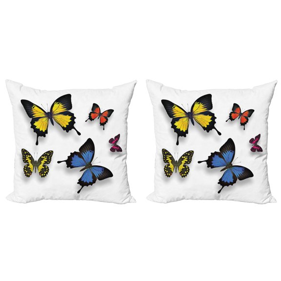 Ambesonne Butterfly Throw Pillow Cover 2 Pack, Nature Moths Wings, 18", Multicolor