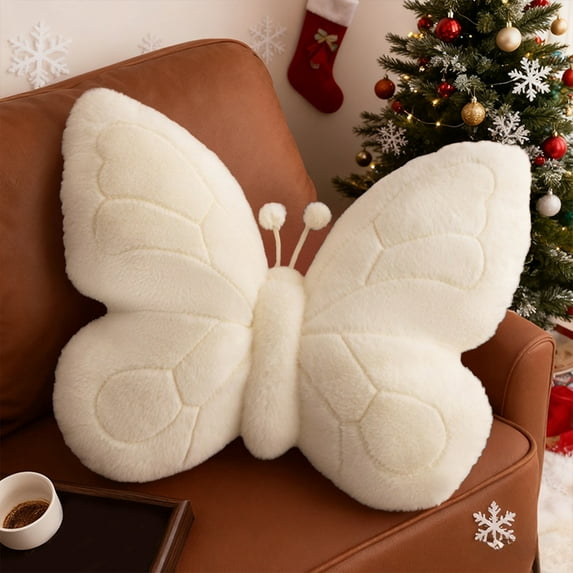Butterfly Throw Pillow Decorative Cushion for Christmas and Valentine's Day Home Decor - Soft Polyester Accent Pillow for Sofa and Bed(White)