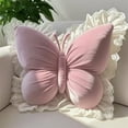 thumbnail image 1 of Butterfly Throw Pillow with Lace Edge, 18 inch Velvet Butterfly Decorative Pillow, Animal Pillow for Couch Living Room Bed,Home Decor, Office Chair, Car Seat (Pink), 1 of 5