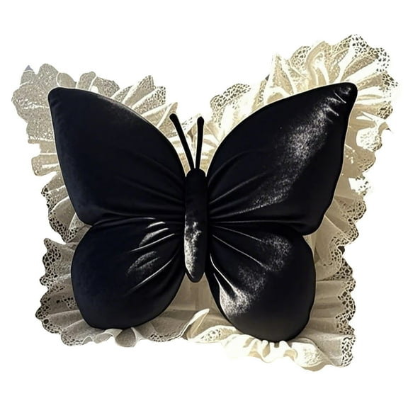 Butterfly Throw Pillow with Lace Trim - Elegant Decorative Stuffed Cushion for Sofa, Bed & Living Room - Soft Home Decor Accent Pillow for Bedroom & Lounge