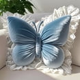 thumbnail image 1 of Butterfly Throw Pillow - Velvet Decorative Cushion for Sofa Bed, Lumbar Support Office Chair Car Seat, Blue Home Decor Gift for Women Girls (50x40cm), 1 of 7