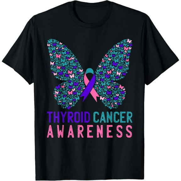 t-shirt Butterfly Thyroid Cancer Awareness Month Ribbon Gift Support T-Shirt.