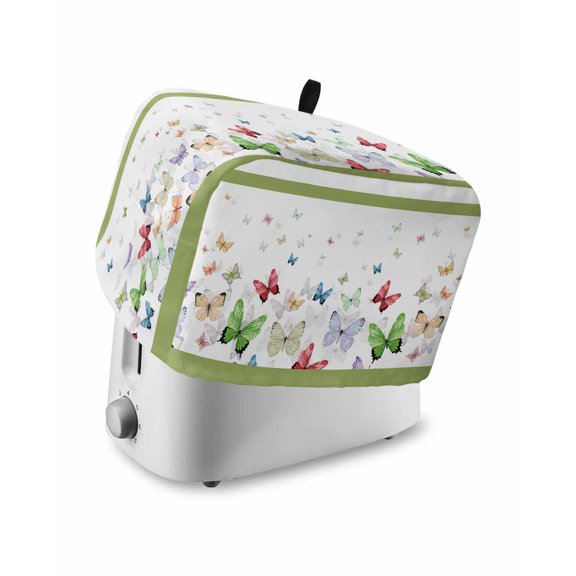 Butterfly Toaster Cover 2 Slice, Colorful Butterfly Green Watercolor Style Bread Maker Cover Toaster Dust Cover with Pockets, Dust-Proof Cover for Kitchen Small Appliance 12x7.5x8in