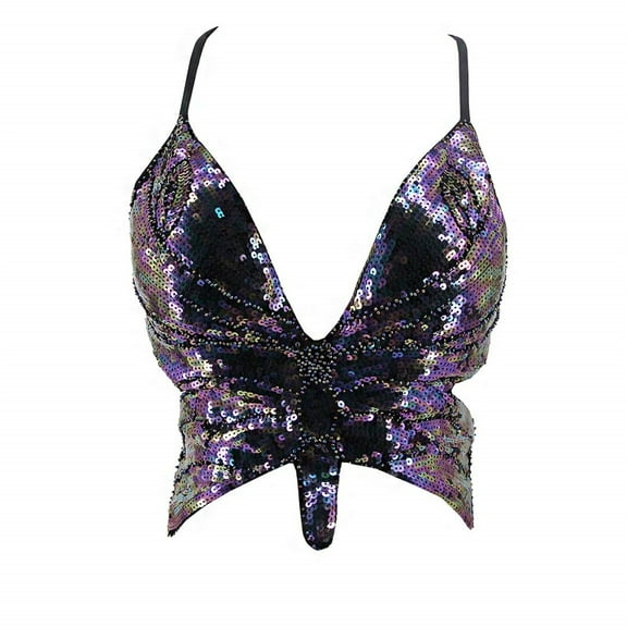 Butterfly Tops for Women Rave Tops, Sequin Halter Top, Sparkly Butterfly Crop Bra, Dance Outfit, Halloween Costume