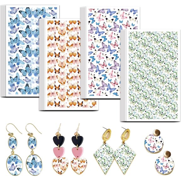 Butterfly Transfer Paper 4 Design 24 Pcs Moth Polymer Clay Transfer Sheets Colorful Butterfly Transfer Paper for Polymer Small Transfer Paper for Clay Earrings Jewelry Making