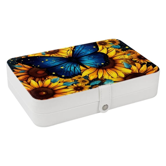Butterfly Travel Jewelry Box Display Case with Removable Compartment - Portable PU Leather Organizer
