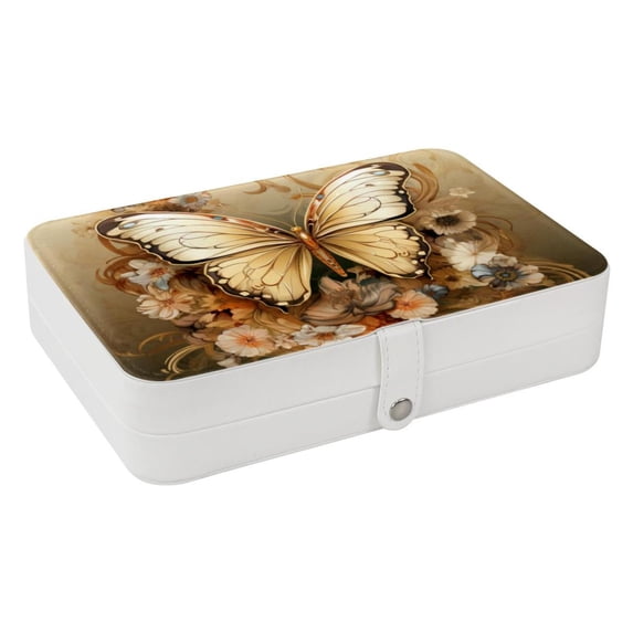 Butterfly Travel Jewelry Organizer Storage Box Bracelet Holder, PU Leather with Removable Compartment, Portable