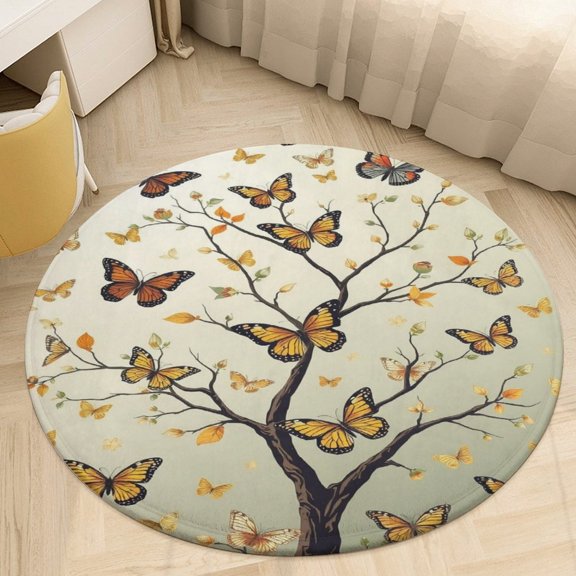 Butterfly Tree Art Round Carpet Circle Rug Outdoor Patio Area Rug Washable Large Area Rugs Hallway Room Decor Fitness Mats