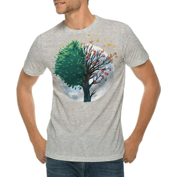 Butterfly Tree Graphic Design Ring Spun Combed Cotton Short Sleeve Deluxe Jersey T-Shirt - Heather Grey 3XL