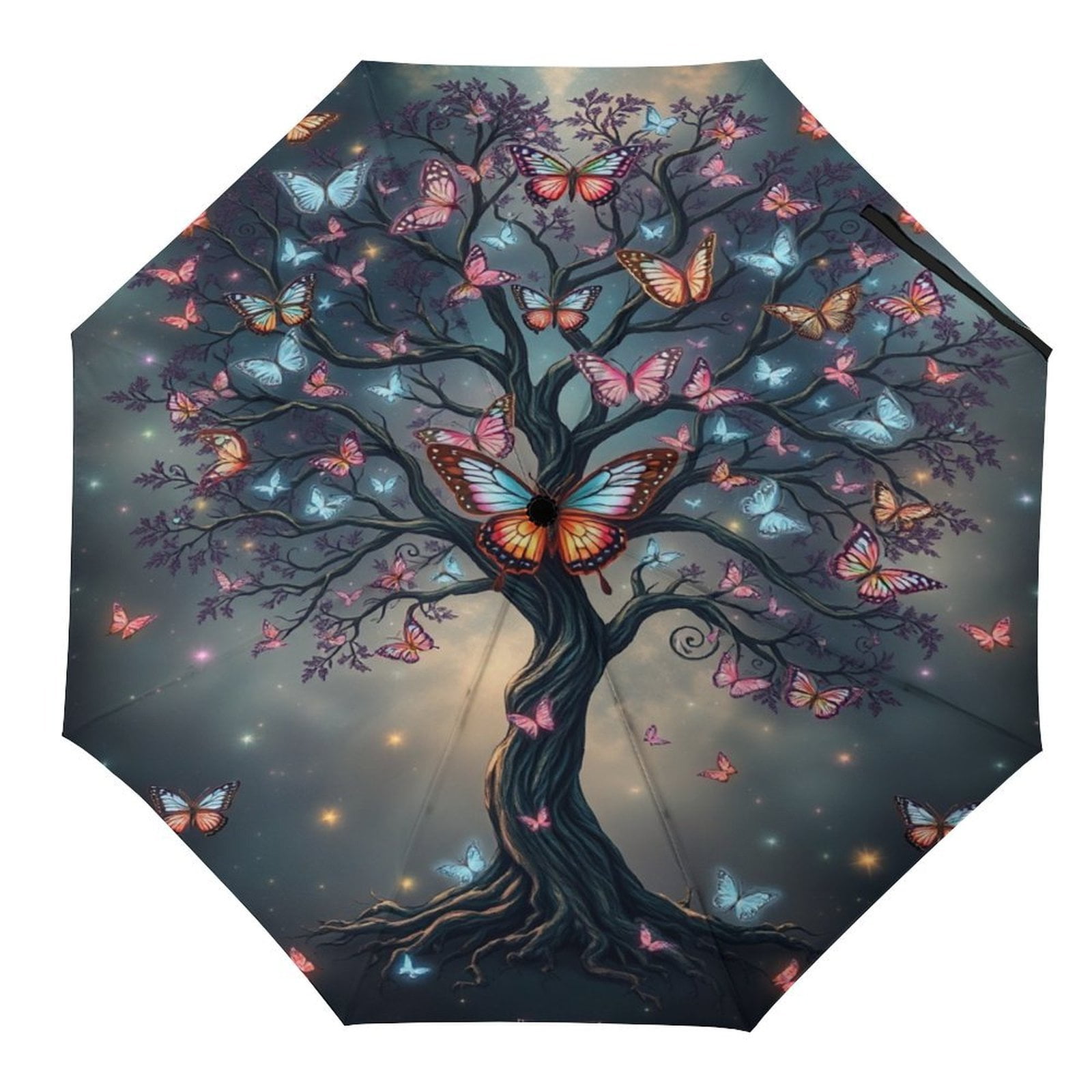 Butterfly Tree Night Sky Sunscreen Parasol Outdoor Convinient Folding ...