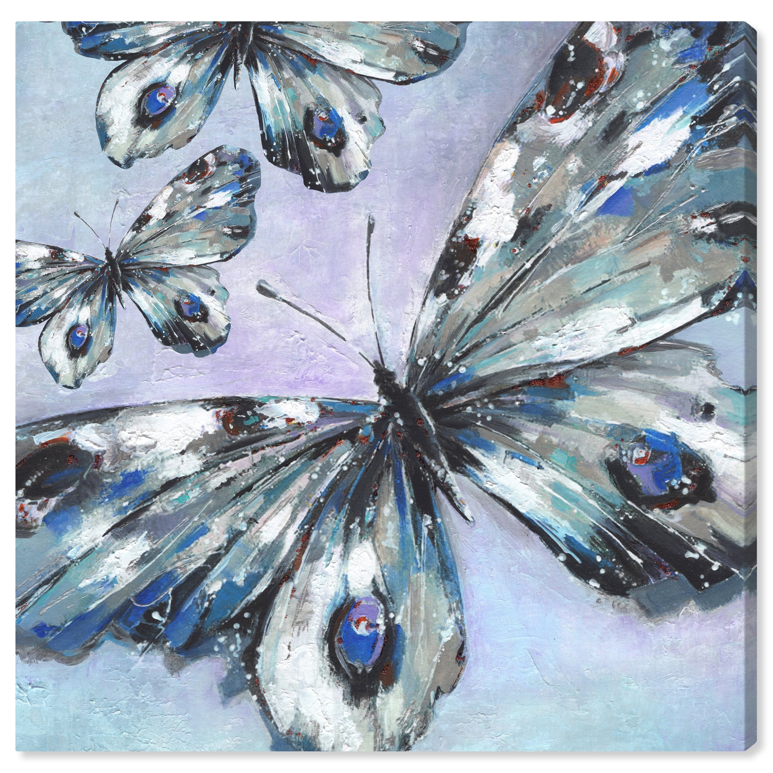Gallery Wrapped Blue and Gray Butterfly Canvas Wall Art, 20" x 20"