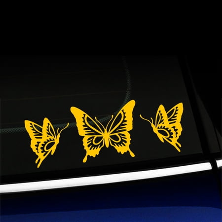 Butterfly Trio - Vinyl Decal - Choose Color - [YELLOW]