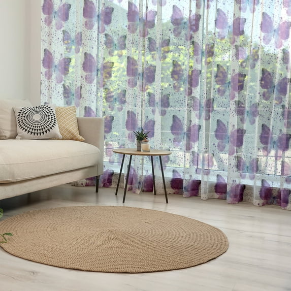 Butterfly Tulle Curtains with Rod Pocket, Surreal Star Patterned Background with Polygonal Butterflies Modern, Sheer Drape for Wedding Party 2 Panels, 7 Sizes, Purple Pale Blue White, by Ambesonne