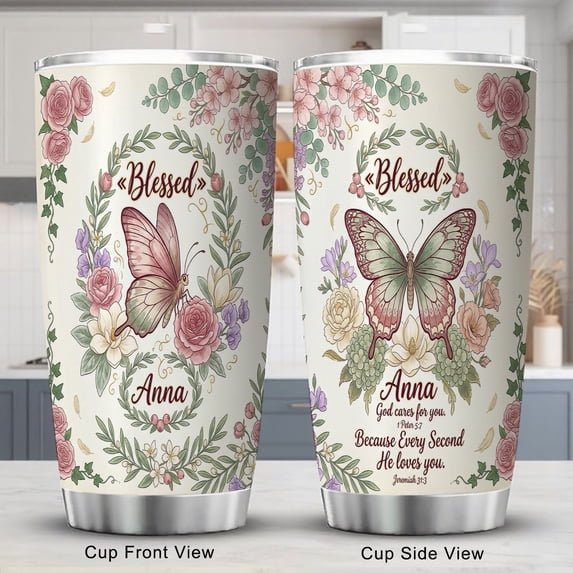 Butterfly Tumbler 20oz Inspirational Bible Verse Present for Women Christian Gifts Religious Birthday with Lid