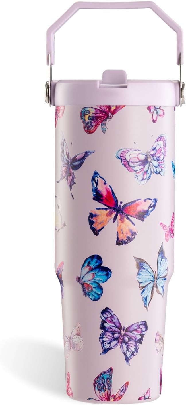 Butterfly Tumbler, Butterfly Gifts for Women 30 oz Tumbler with Handle and Flip Straw Stainless Steel Insulated Cup Travel Mug Water Bottle