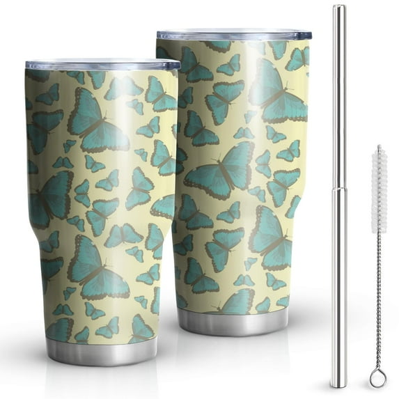 Butterfly Tumbler with Lid and Straw- Butterfly Gifts for Women - Purple Butterflies Cup, Skinny Tumbler, Water Bottle, Coffee Mug - Metal Thermal Insulated Tumblers 30 Oz - Butterfly Decor, Stuff