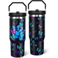 thumbnail image 1 of Butterfly Tumbler Mug, 30oz Stainless Steel with Handle, Lid & Straw - Leak-Proof Double-Wall Vacuum Insulated Travel Cup Water Bottle - Gift for Women, 1 of 6