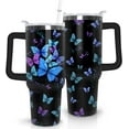 thumbnail image 1 of Butterfly Tumbler With Lid, Straw and Handle - 40oz Stainless Steel Travel Coffee Mug Water Bottle - Gift Cup for Women and Girls, 1 of 6