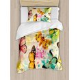 thumbnail image 1 of Butterfly Twin Size Duvet Cover Set, Watercolor Murky Grungy Butterflies with Color Splashes Be Mindful Boho Art Print, Decorative 2 Piece Bedding Set with 1 Pillow Sham, Multicolor, by Ambesonne, 1 of 3