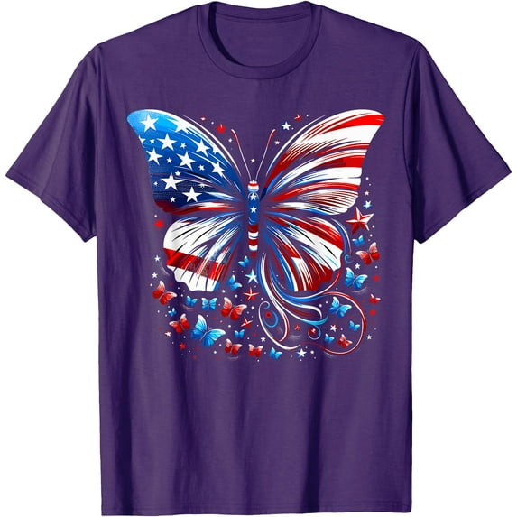 Butterfly USA Flag Cute 4th Of July American Butterfly Softstyle Unisex T-Shirt,Purple Color,Size 5-6T