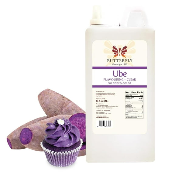 Butterfly Ube Purple Yam Flavoring, Clear Color, 34 Fl Oz (1L)  Ube Extract for Baking, Drinks, Desserts, Coffee, Ice Cream, Restaurant Size