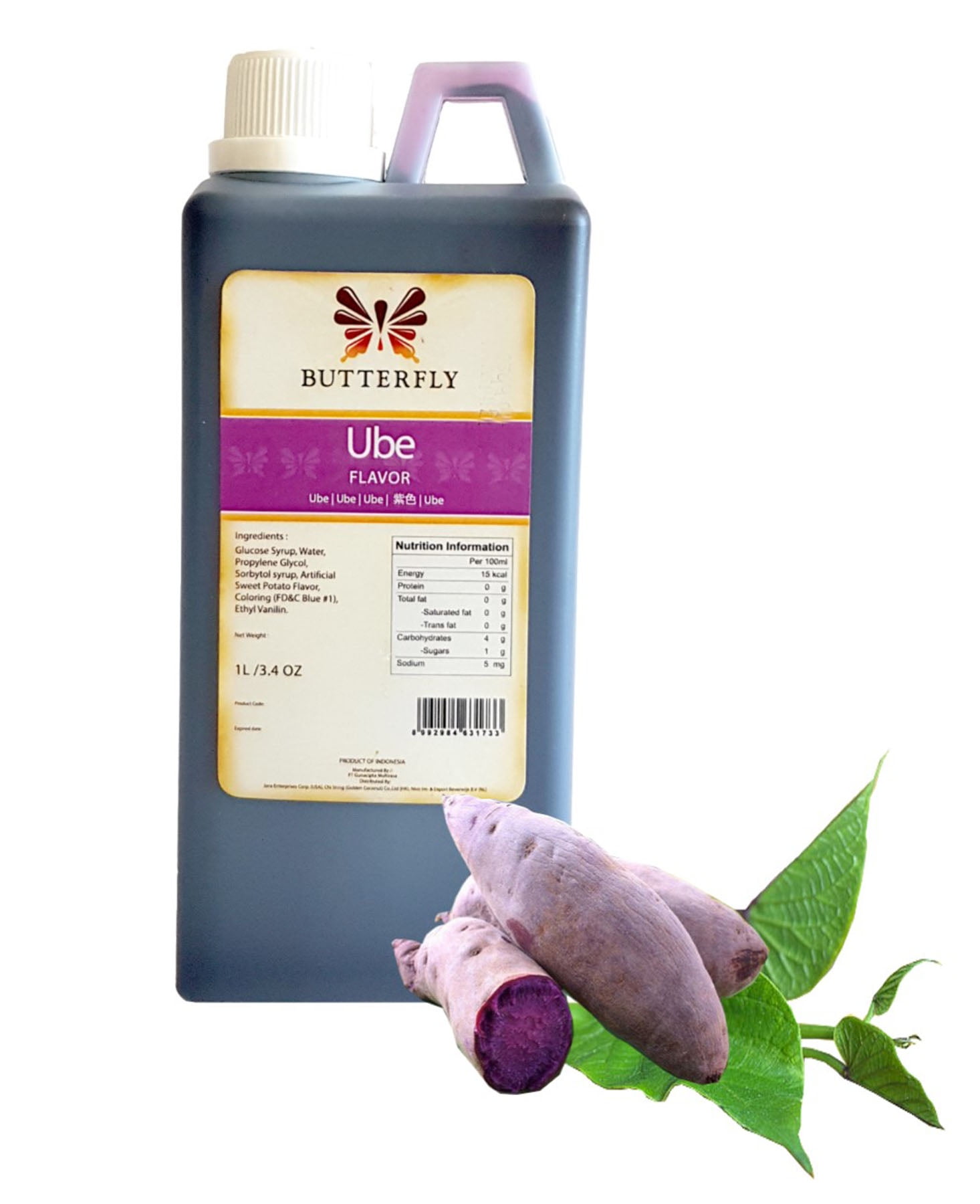 Butterfly Ube Purple Yam Flavoring Extract Restaurant Size 1 Liter 33.8 Oz.