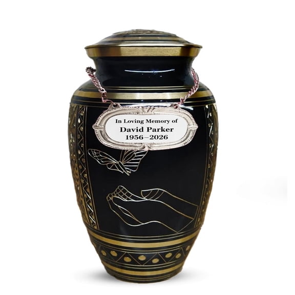 Butterfly Urn for Ashes for Women, Black Brass Urns for Human Ashes Adult Female, Memorial Burial Urns for Human Ash, Cremation Urn for Adults, (10" Large, Upto 200 Cubic Inches Capacity)