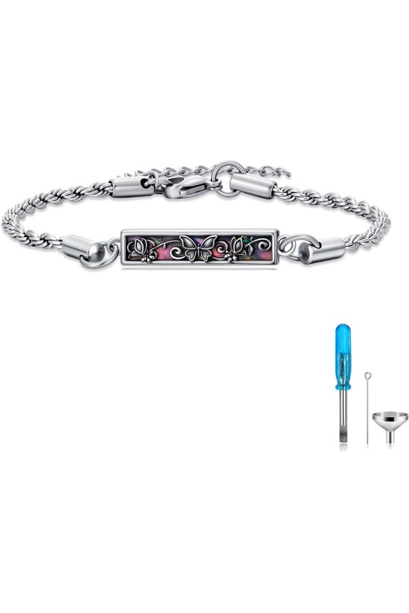 Butterfly Urn Bracelet for Ashes 925 Sterling Silver Butterfly Flower Abalone Shell Cremation Bracelet for Ashes of Loved One Keepsake Memorial Jewelry for Women Men