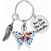 Butterfly Urn Keychain for Ashes for Women Cremation Jewelry-Now She Flies with Butterfly Urn Keyring