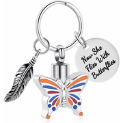 Butterfly Urn Keychain for Ashes for Women Cremation Jewelry-Now She Flies with Butterfly Urn Keyring