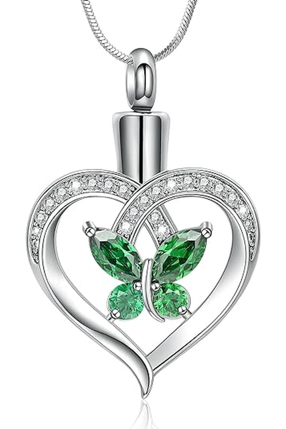 Butterfly Urn Necklace for Ashes for Women Butterfly With Birthstone Cremation Jewelry Crystals Heart Ash Loved One Memorial Urn Pendant for Women