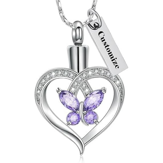 Butterfly Urn Necklace for Ashes for Women Butterfly With Birthstone Cremation Jewelry Crystals Heart Ash Loved One Memorial Urn Pendant for Women