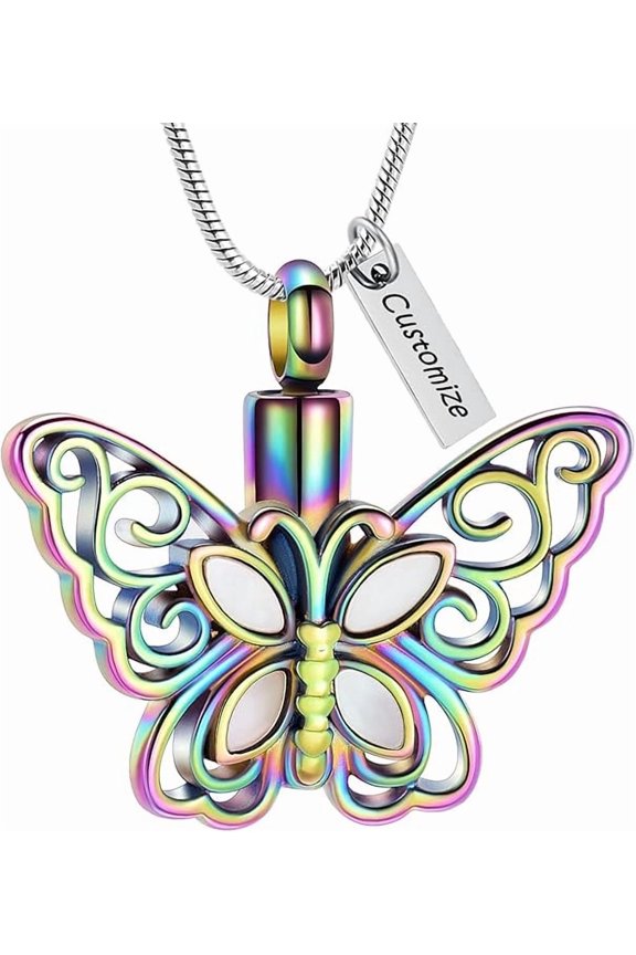 Butterfly Urn Necklaces for Ashes Moonstone / Abalone Shell Butterfly Cremation Jewelry Ashes Keepsake Memorial Urn Locket for Ashes Cremation Necklace for Women Men
