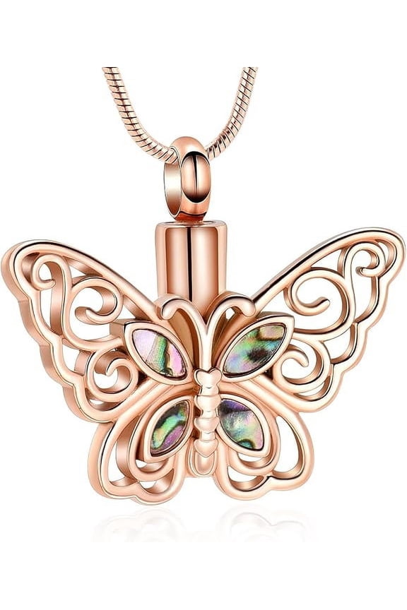 Butterfly Urn Necklaces for Ashes Moonstone / Abalone Shell Butterfly Cremation Jewelry Ashes Keepsake Memorial Urn Locket for Ashes Cremation Necklace for Women Men