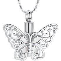 Butterfly Urn Necklaces for Ashes Moonstone / Abalone Shell Butterfly Cremation Jewelry Ashes Keepsake Memorial Urn Locket for Ashes Cremation Necklace for Women Men