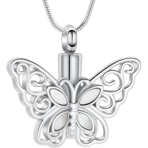 Butterfly Urn Necklaces for Ashes Moonstone / Abalone Shell Butterfly Cremation Jewelry Ashes Keepsake Memorial Urn Locket for Ashes Cremation Necklace for Women Men