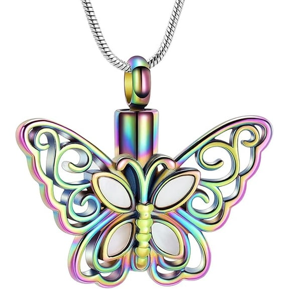 Butterfly Urn Necklaces for Ashes Moonstone / Abalone Shell Butterfly Cremation Jewelry Ashes Keepsake Memorial Urn Locket for Ashes Cremation Necklace for Women Men