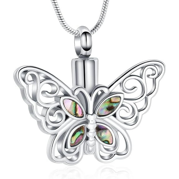 Butterfly Urn Necklaces for Ashes Moonstone / Abalone Shell Butterfly Cremation Jewelry Ashes Keepsake Memorial Urn Locket for Ashes Cremation Necklace for Women Men