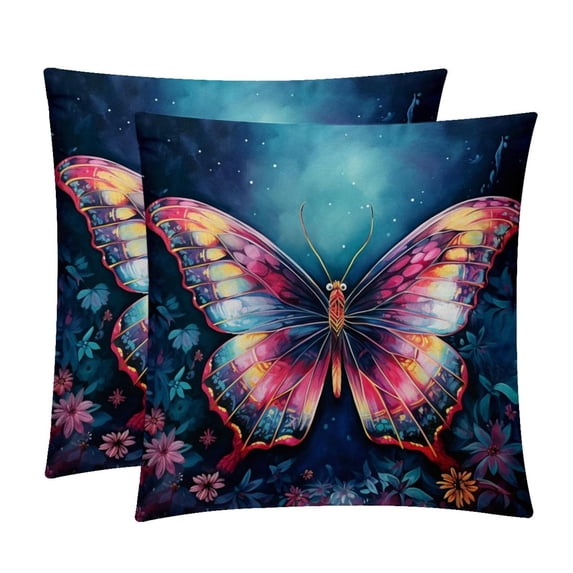 Butterfly Velvet Throw Covers Pillow Inserts - Set of 2 Decorative Pillows with Unique Patterns for Home Decor, Couch, Bed - 16x16, 18x18, 20x20 Inches