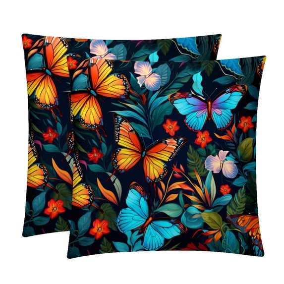 Butterfly Velvet Throw Pillow Covers Set with Unique Patterns - 16x16, 18x18, 20x20 Inches - 2 Throw Pillow Inserts & Covers for Any Occasion