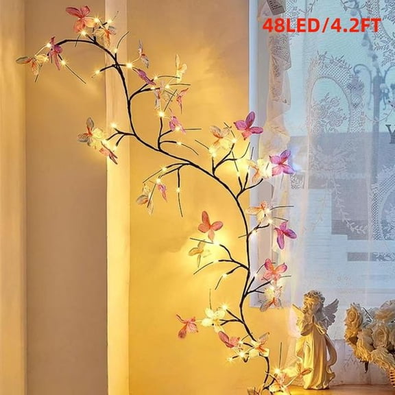 Butterfly Vine Lights, 4.2 ft 48 LED Warm White Fairy Lights, 8 Lighting Modes for Bedroom Wall Decor