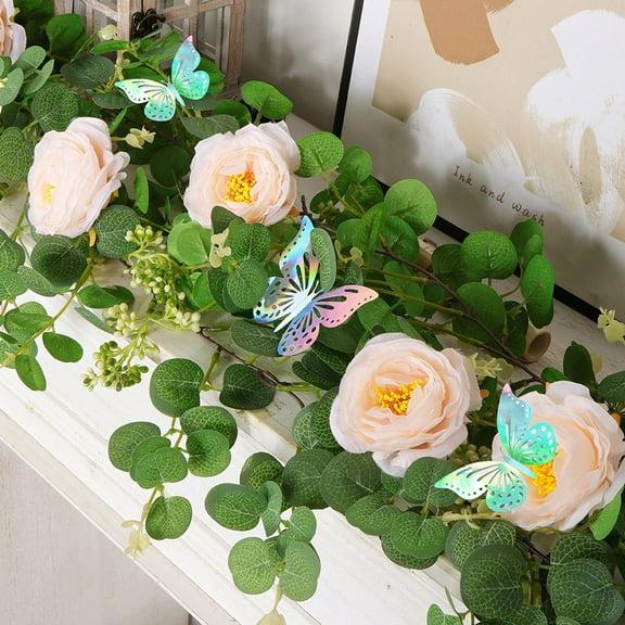 Butterfly Vines Multicolor Spring Decor, Artificial Vine Garland with Leaves for Home, Easter Mantel Display and Spring Tabletop Decor, Faux Vine Swag for Indoor Wall and Front Door Welcome Akmoler