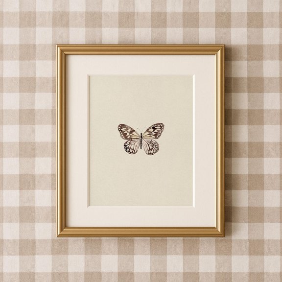 Butterfly Vintage Minimalist Illustration Cottage Core Room French Style Portrait Layout Wall Art Print, Modern Living Room And Office Decor