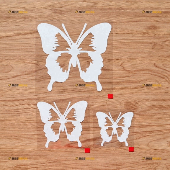 Butterfly Vinyl Decal Sticker - 3 Pack White, 3 Inches, 4 Inches, 6 Inches - Die Cut No Background for Car Laptop Window Cup 08010B
