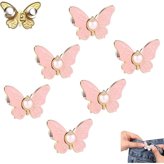 Butterfly Waist Adjuster Buckles 6-Pack Detachable No-Sew for Loose Jeans Coats